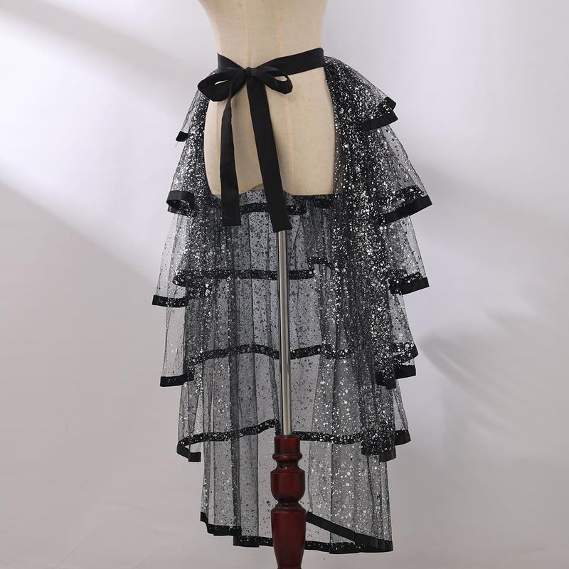 GRACEART Steampunk Sparkle Sequin Tulle Tutu Bustle Skirts 6 Layer Overskirt Tie-on Belt - Image 3